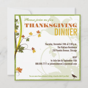 Invitación a la cena de Acción de Gracias con hoja