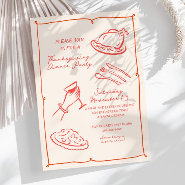 Invitación a la cena de Acción de Gracias con mano (Subido por el creador)