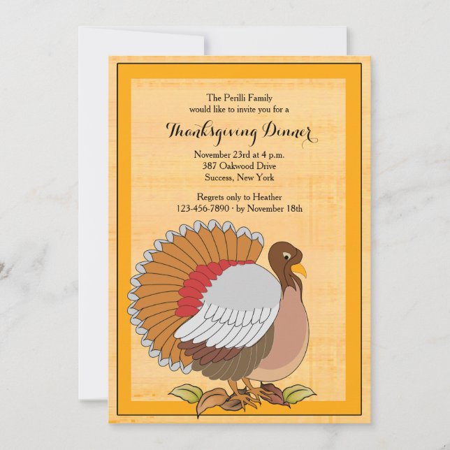 Invitación a la Cena de Acción de Gracias con Pavo (Anverso)