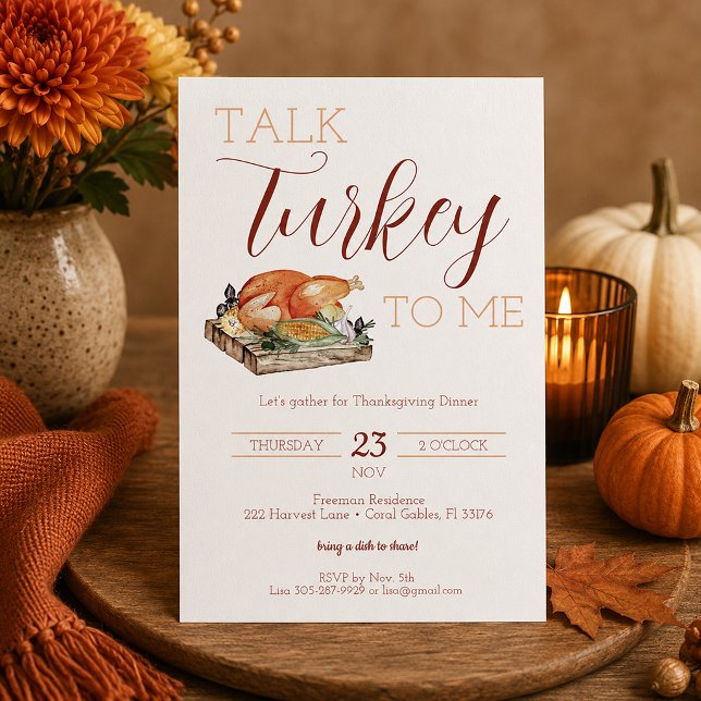 Invitación a la Cena de Acción de Gracias con Pavo (Talk Turkey To Me Invite)