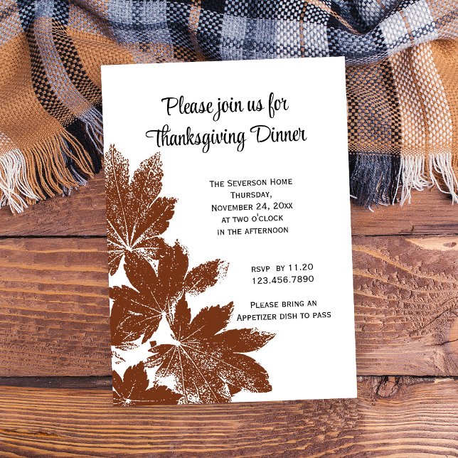 Invitación a la cena de Acción de Gracias con sell (Invite friends to gather and give thanks with this woodsy Thanksgiving dinner invitation.)
