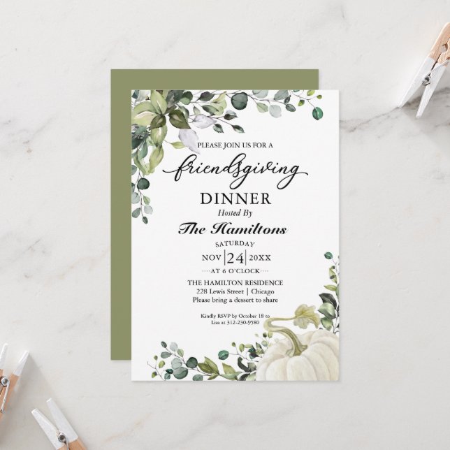 Invitación a la cena de Acción de Gracias de amigo (Anverso/Reverso In Situ)