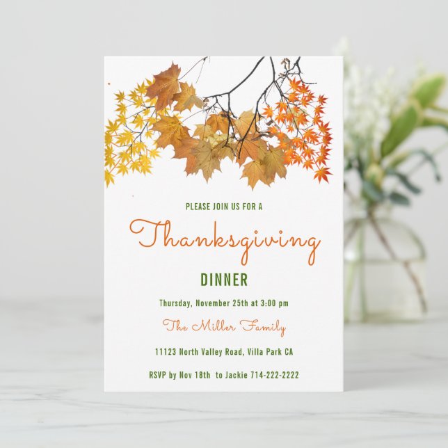 Invitación a la cena de Acción de Gracias de Autum (Anverso de pie)