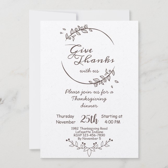 Invitación a la cena de Acción de Gracias de la Vi (Anverso)
