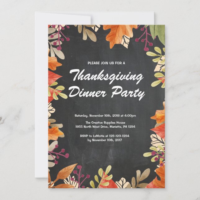 Invitación a la cena de Acción de Gracias de otoño (Anverso)