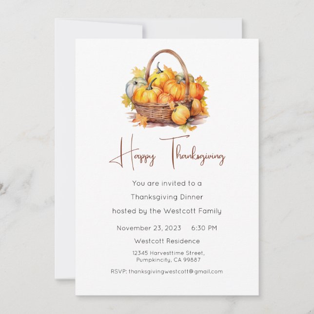 Invitación a la cena de Acción de Gracias, Día de  (Anverso)