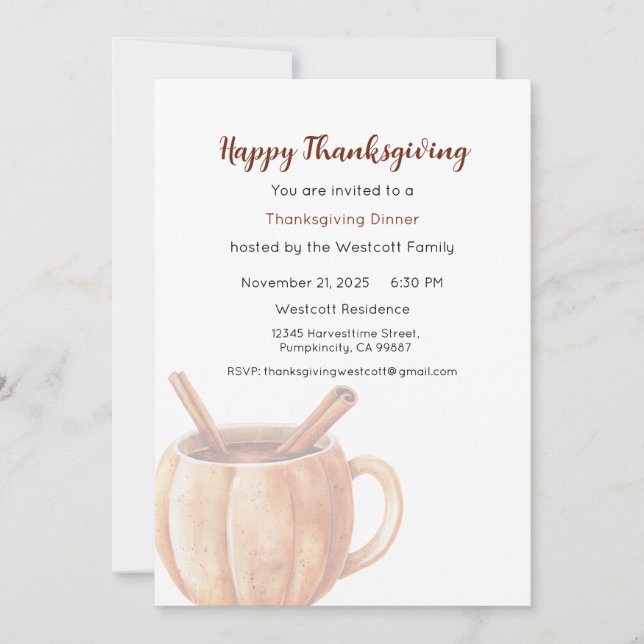 Invitación a la Cena de Acción de Gracias, Día de  (Anverso)