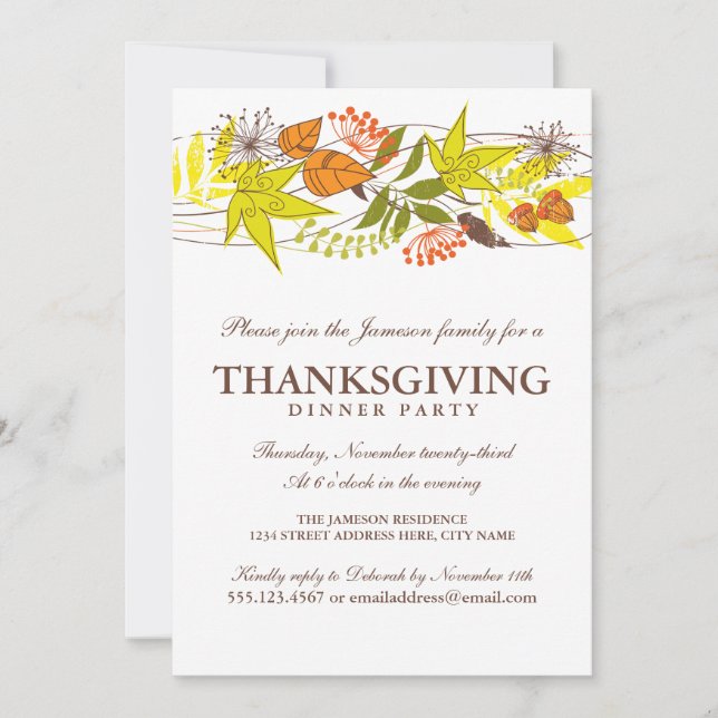 Invitación a la cena de Acción de Gracias en otoño (Anverso)