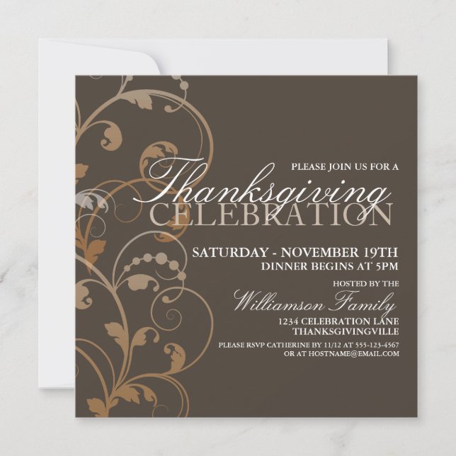 Invitación a la cena de Acción de Gracias floral d (Anverso)