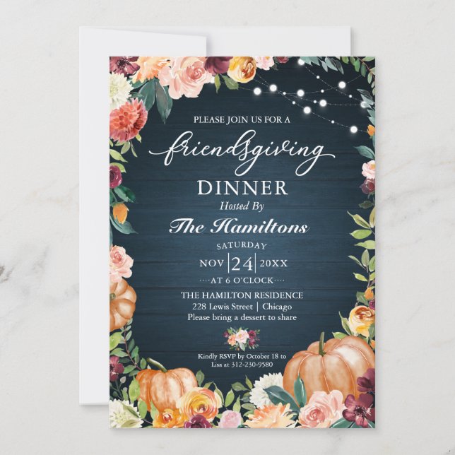 Invitación a la Cena de Acción de Gracias Floral d (Anverso)