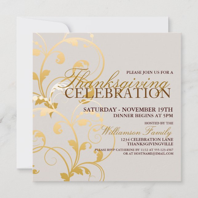 Invitación a la cena de Acción de Gracias floral d (Anverso)