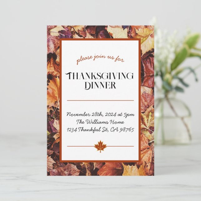 Invitación a la cena de Acción de Gracias - Hojas  (Anverso de pie)