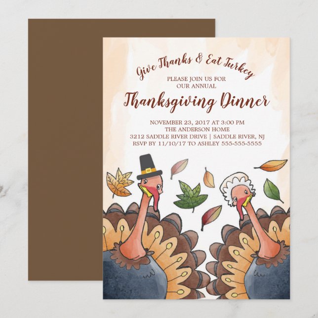 Invitación a la cena de Acción de Gracias para par (Anverso / Reverso)