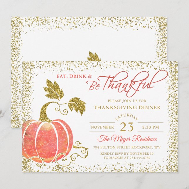 Invitación a la cena de Acción de Gracias para Pur (Anverso / Reverso)