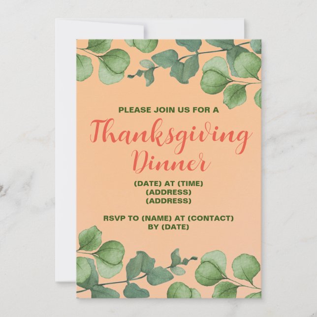 Invitación a la cena de Acción de Gracias, plantil (Anverso)