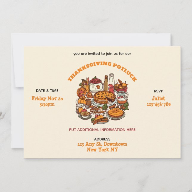 Invitación a la Cena de Acción de Gracias Potluck (Anverso)