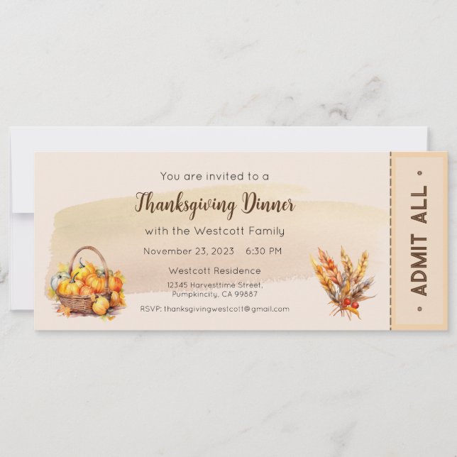 Invitación a la cena de Acción de Gracias y Día de (Anverso)