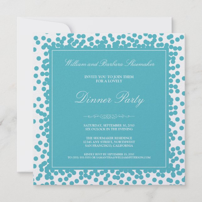 Invitación a la cena de Aqua Confetti (Anverso)