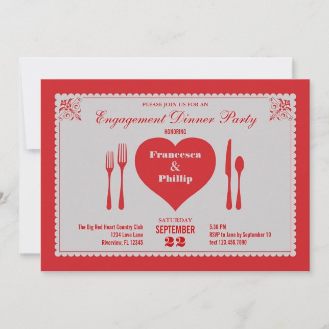Invitación a la cena de Big Heart Engagement (Anverso)