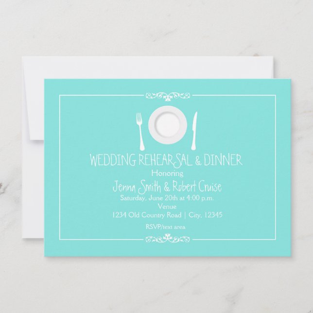 Invitación a la cena de Boda azul turquesa (Anverso)
