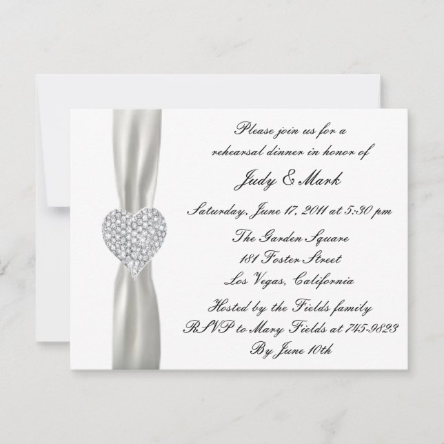 Invitación a la cena de Boda blanco para el corazó (Anverso)