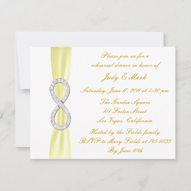 Invitación a la cena de Boda con infinito amarillo (Anverso)