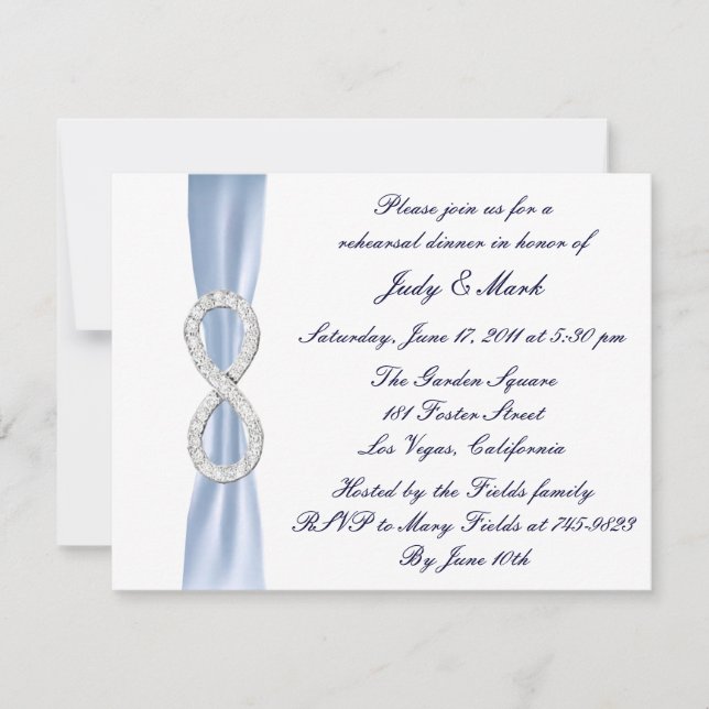 Invitación a la cena de Boda con infinito azul (Anverso)
