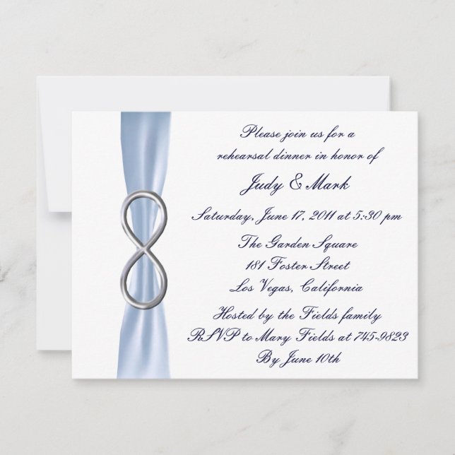 Invitación a la cena de Boda con infinito azul (Anverso)