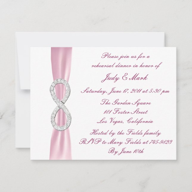 Invitación a la cena de Boda con infinito rosa (Anverso)