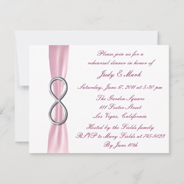 Invitación a la cena de Boda con infinito rosa (Anverso)