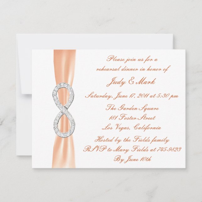 Invitación a la cena de Boda con naranja infinito (Anverso)
