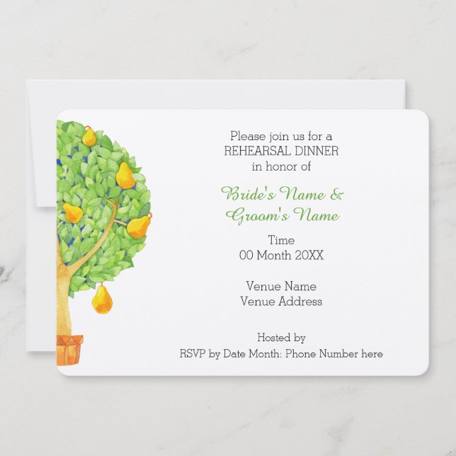 Invitación a la cena de Boda de árbol de orejas (Anverso)