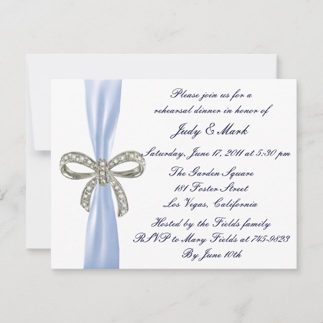Invitación a la cena de Boda de Blue Diamond Bow (Anverso)