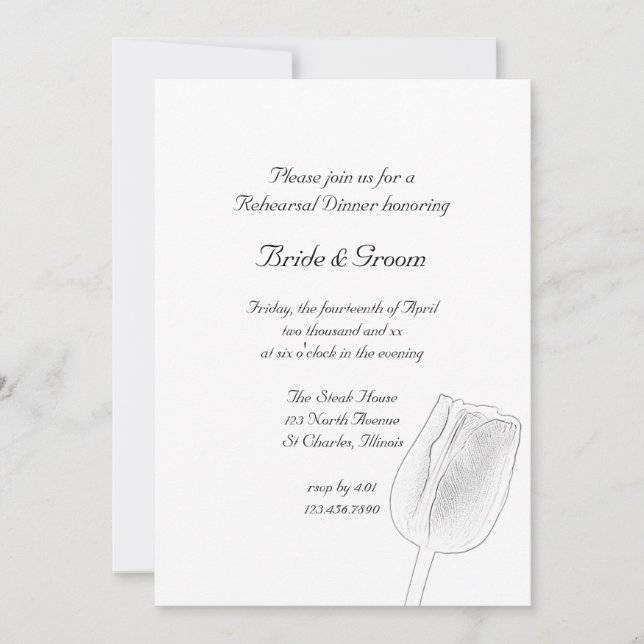 Invitación a la cena de Boda de boceto Tulip Sketc (Anverso)