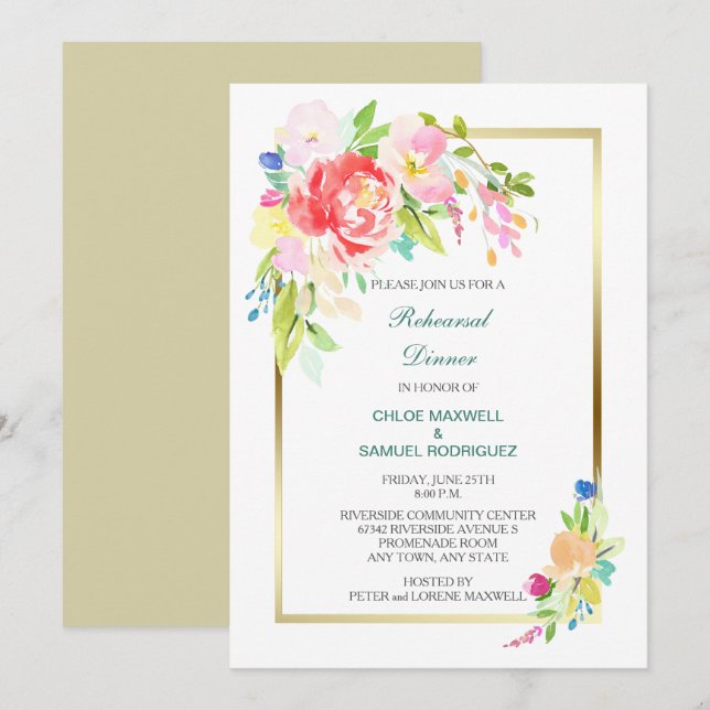 Invitación a la cena de Boda de Bouquet primavera (Anverso / Reverso)