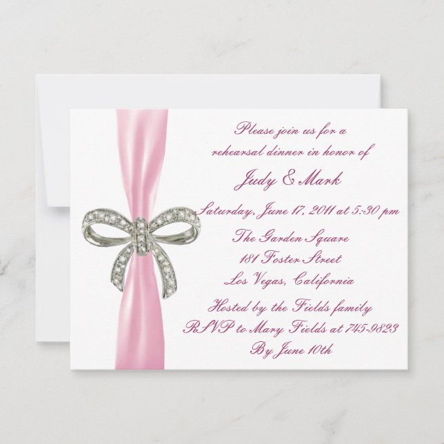 Invitación a la cena de Boda de Bow de diamante ro (Anverso)