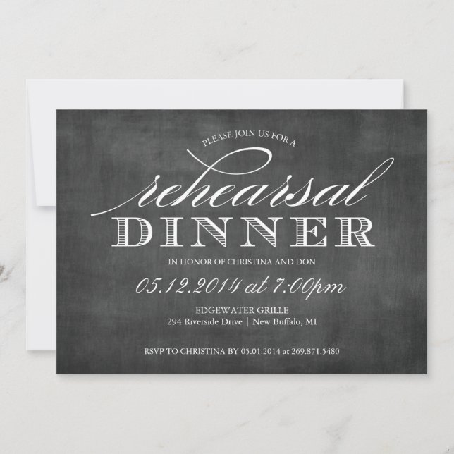 Invitación a la cena de Boda de Chalkboard (Anverso)