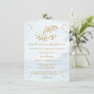 Invitación a la cena de Boda de delfines dorados