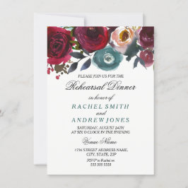 Invitación a la cena de Boda de flores rojas de Bo