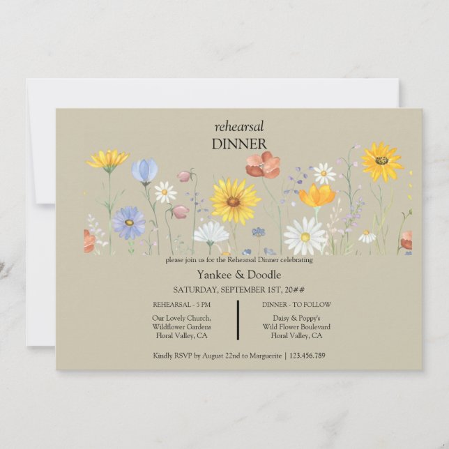 Invitación a la cena de boda de flores silvestres  (Anverso)