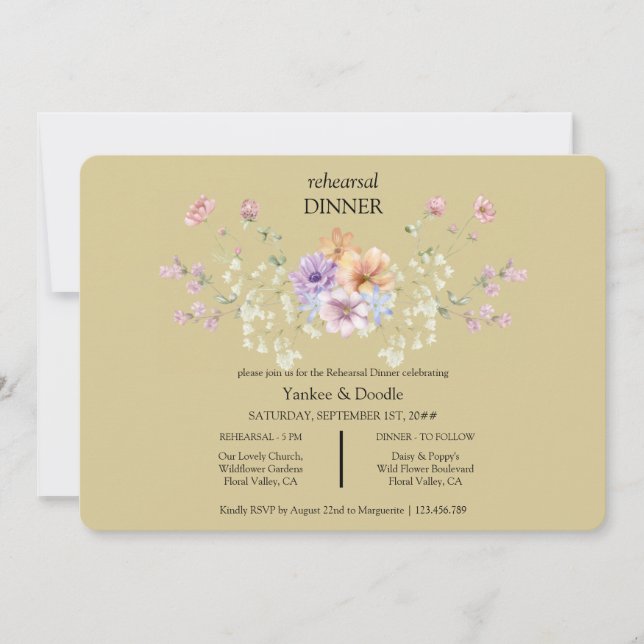 Invitación a la cena de boda de flores silvestres  (Anverso)