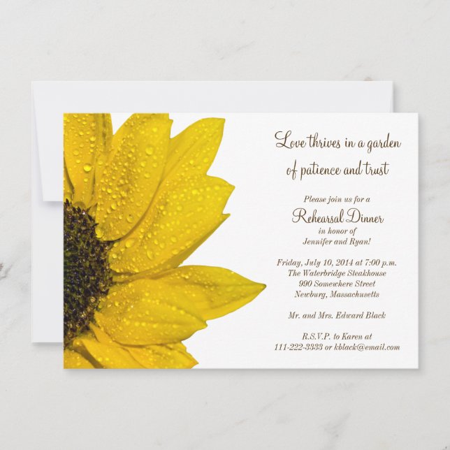 Invitación a la cena de Boda de girasol (Anverso)