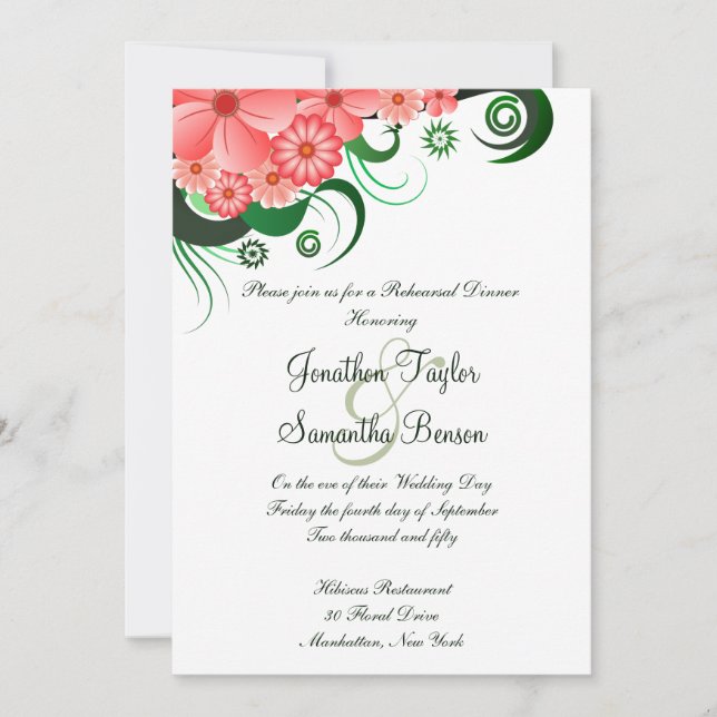 Invitación a la cena de Boda de Hibiscus rosado (Anverso)