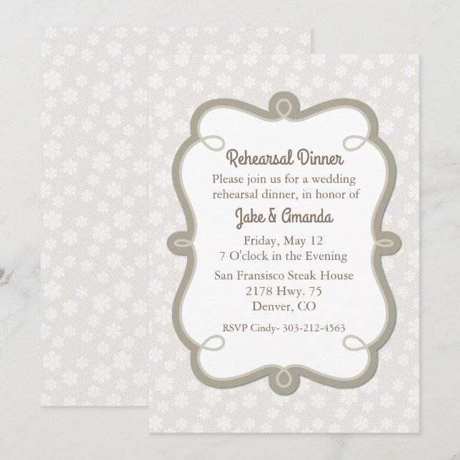Invitación a la cena de Boda de marfil y crudos (Anverso / Reverso)