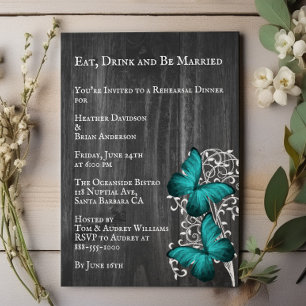 Invitación a la cena de Boda de mariposa verde azu