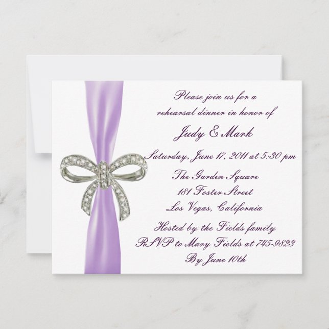Invitación a la cena de Boda de Morple Diamond Bow (Anverso)