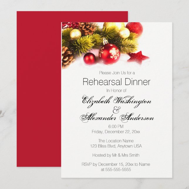 Invitación a la cena de Boda de Navidades festivos (Anverso / Reverso)