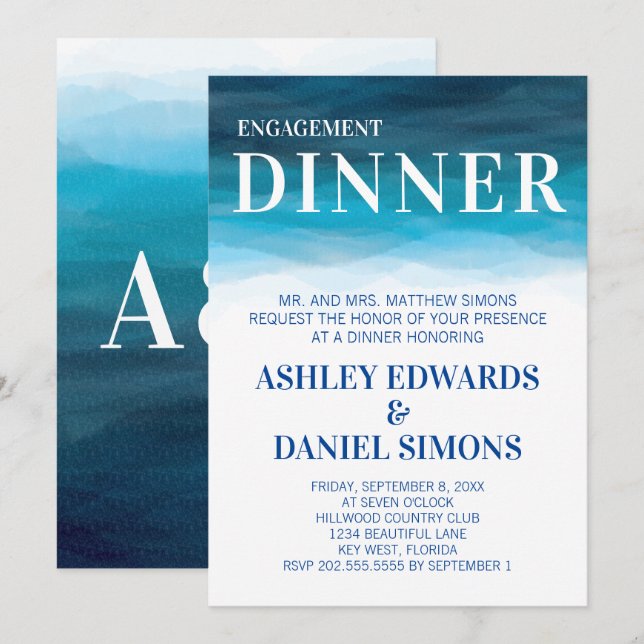 Invitación a la cena de Boda de Ocean Waves (Anverso / Reverso)