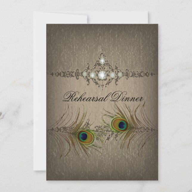 Invitación a la cena de boda de pavo real (Anverso)