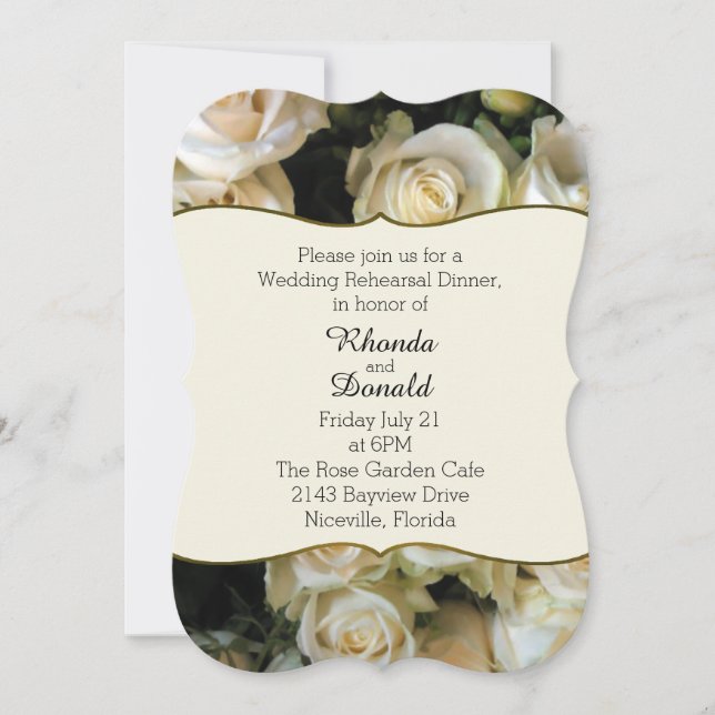 Invitación a la cena de Boda de Rosas de marfil (Anverso)
